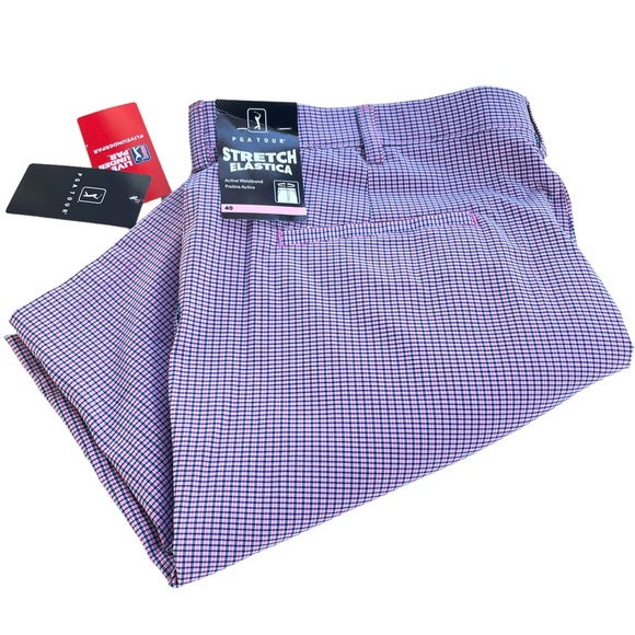 PGA TOUR Stretch/Elastica Golf Shorts in Size 40 Blue & Pink Square Pattern NWT - Picture 10 of 13